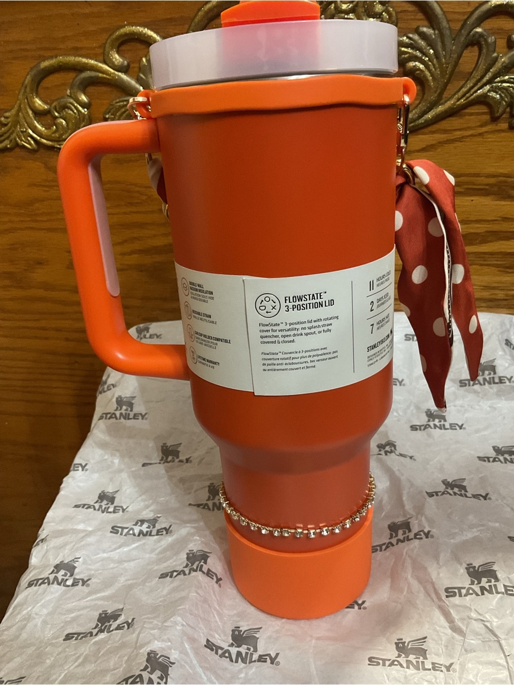 Stanley Orange Insulated Quencher-Style Tumbler with Decorative Chain - Picture 7 of 9